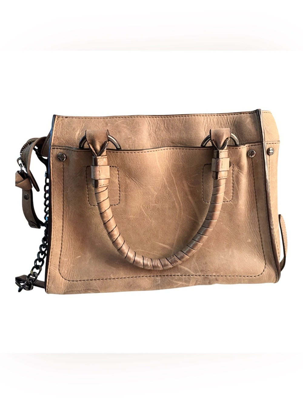 Frye Demi Leather Satchel Crossbody Bag Boho Taupe Gray Like New with Care Tags - Picture 5 of 11